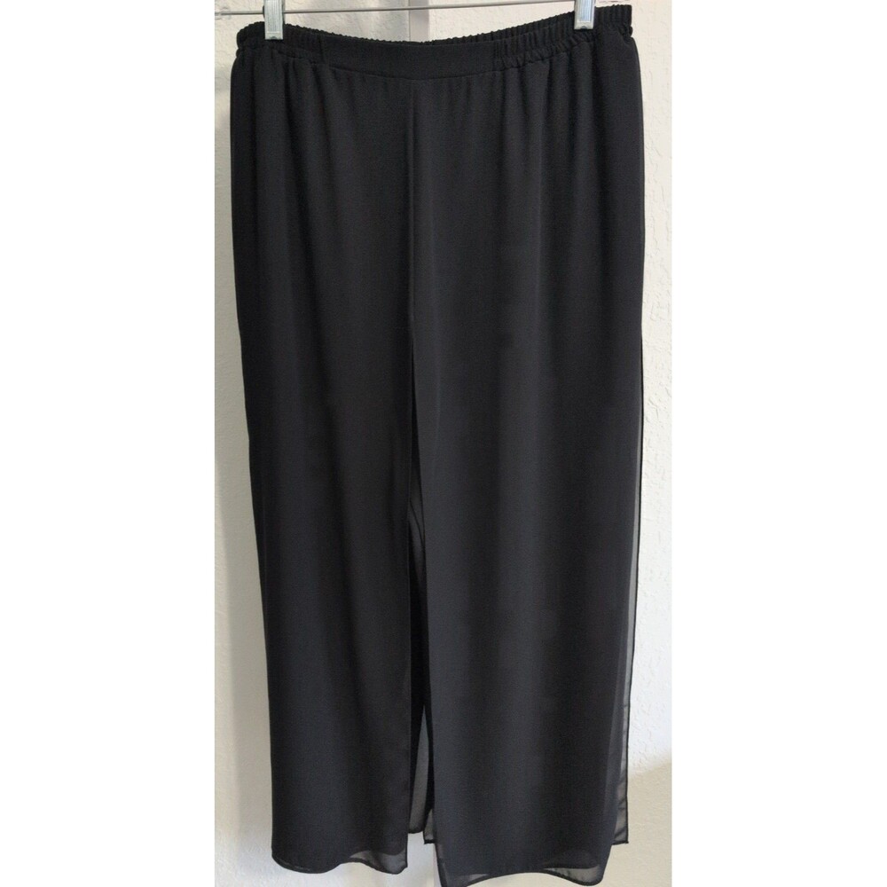 Women’s Sz 14 Black Chiffon Palooza Dressy Pants Wide Leg Elastic Waist Pull on